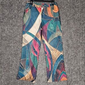 Abstract Geometric Print Straight Leg Pants Multicolor Artistic  Sz M